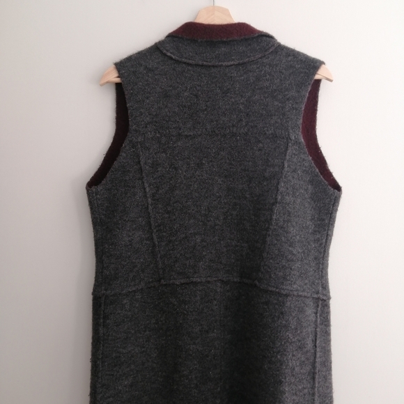 Anthropologie Moth Morris Wool Sleeveless Duster Vest Gray Maroon XS/S - Picture 12 of 17